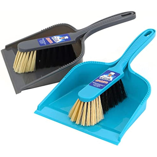 MR.SIGA Dustpan and brush set - Pack of 2, Blue & Grey