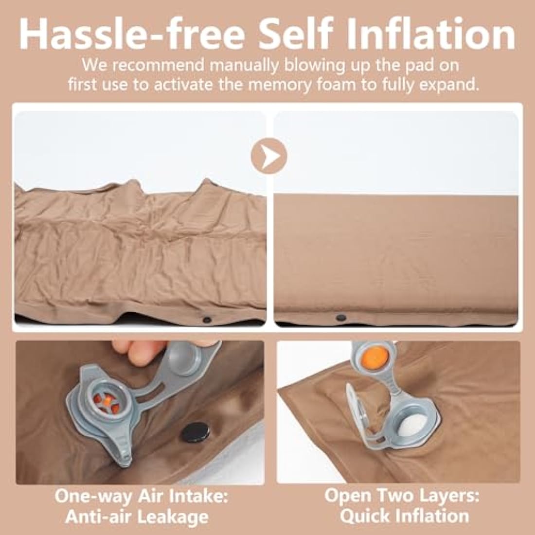 BISINNA Self-Inflating Camping Mat with Air Pillow – 3cm/5cm Thick, Snap-Buckle Design, Khaki/Olive Green, Compact & Lightweight