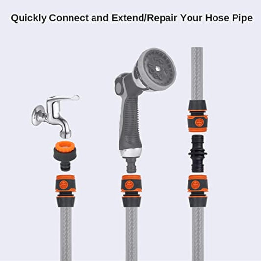 Garden Hose Connector for Hose Pipe, Outside Tap to Hose Connector Fittings Set - Quick Connector, Tap Adapter for Tap 3/4''&1/2'' 2 in 1