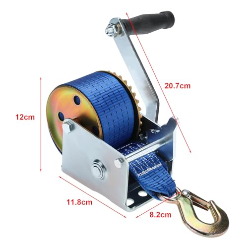 BOOMSTART Manual Hand Winch Cable Webbing Strap for Boat Trailer Caravan Marine (450 KG 1000LBS 8M)