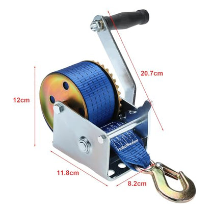 BOOMSTART Manual Hand Winch Cable Webbing Strap for Boat Trailer Caravan Marine (450 KG 1000LBS 8M)