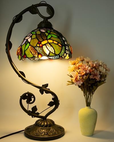 Ppbmocw Tiffany Dragonfly Lamp,21x11x8 inches Stained Glass Lamp with Three-Color Dimming for Bedside Table,Antique Office,As A Gift to Family and Friends