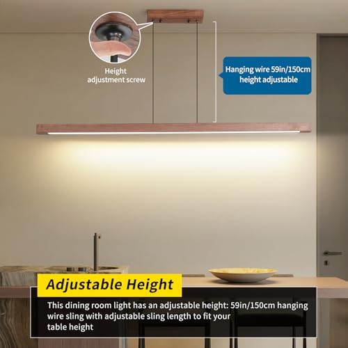 Mikeru Walnut Pendant Light, 100cm Dimmable Hanging Ceiling Lighting 10% to 100% Remote Control Wood Chandelier 3000K/4500K/6500K Modern Kitchen Island Lights for Living Room, Conference Room
