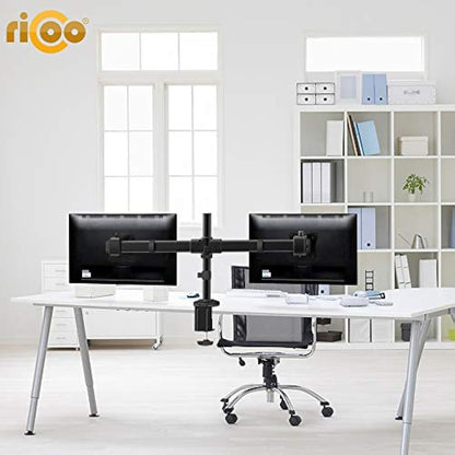 RICOO Dual Monitor Stand Tilt TS6211 Swivel 13-27 Inch VESA 75x75 100x100 Double Arm Mounting System LED LCD Screen Desk Mount Black