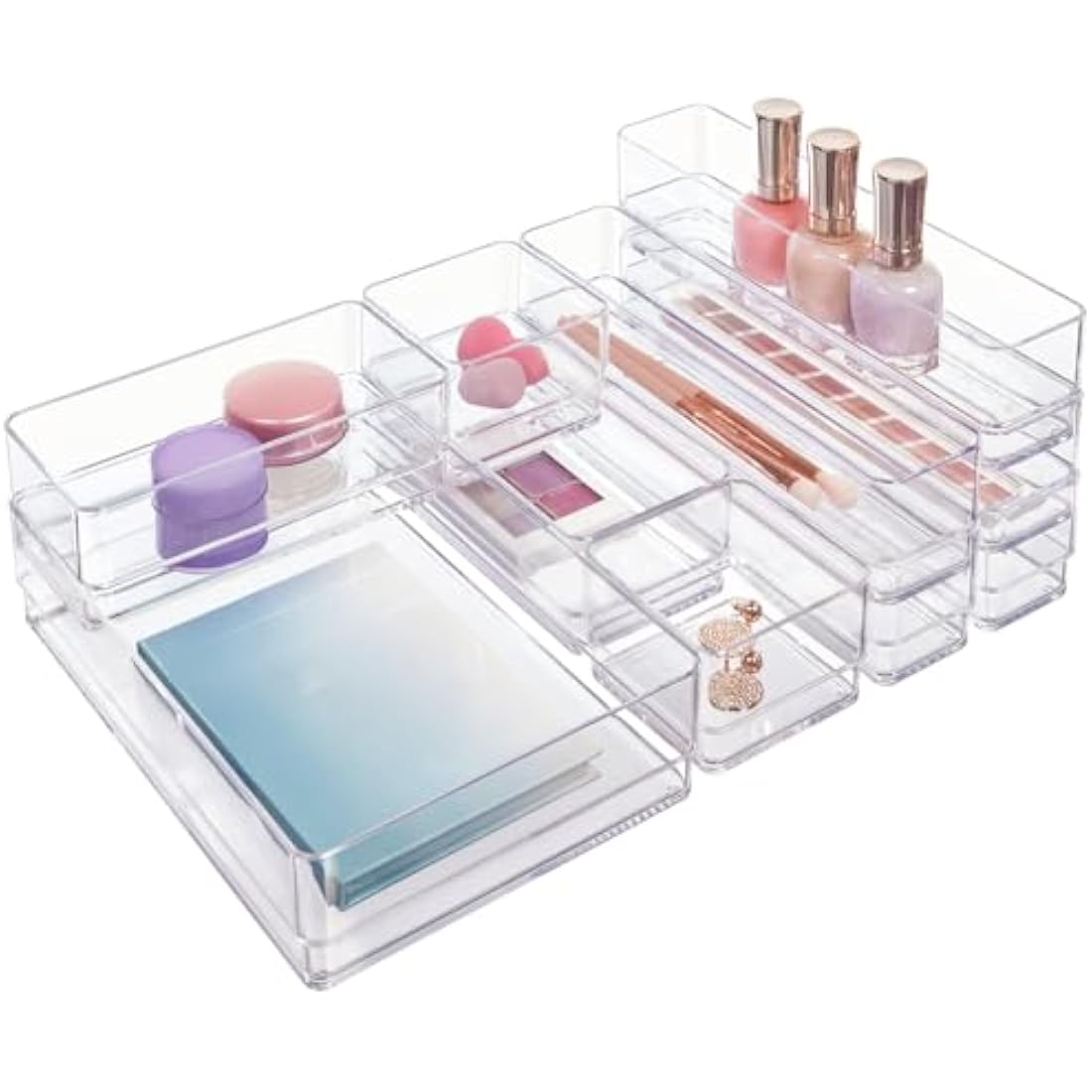 STORi SimpleSort 10-Piece Stackable Clear Drawer Organizer Set | Multi-size Trays | Makeup Vanity Storage Bins and Office Desk Drawer Dividers | Made in USA