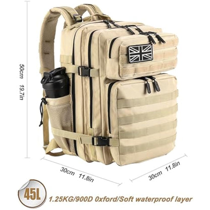 LHI Military Tactical Backpack for Men and Women 45L Large waterproof Rucksack for School, Hiking, Trekking, Hunting