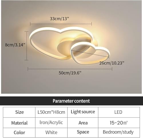 Riserva Dimmable LED Ceiling Light, 64W Heart Ceiling Lamp Modern, 3000K/4500K/6500K, Chandelier White with Remote Control for Bedroom, Dining Room, Kitchen, Children's Room