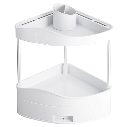 BAKAJI Bathroom Corner Shelf with Drawer, Multi-Shelf Organizer Hard Plastic, Corner Shelf Unit, Minimal Organizer Shelf for Bathroom, Kitchen