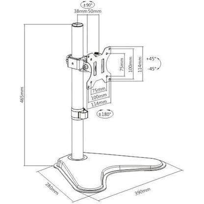 ProperAV Desk Monitor Mount with Free Standing Base 17" 19" 21" 22" 23" 24" 27" 32" VESA Max 100x100 Height Max 465mm