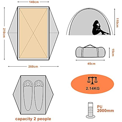 BISINNA 2 Man Camping Tent Waterproof Windproof Two Doors Lightweight Backpacking Tent Easy Setup Double Layer Outdoor Tent for Family Camping Hunting Hiking Mountaineering Travel