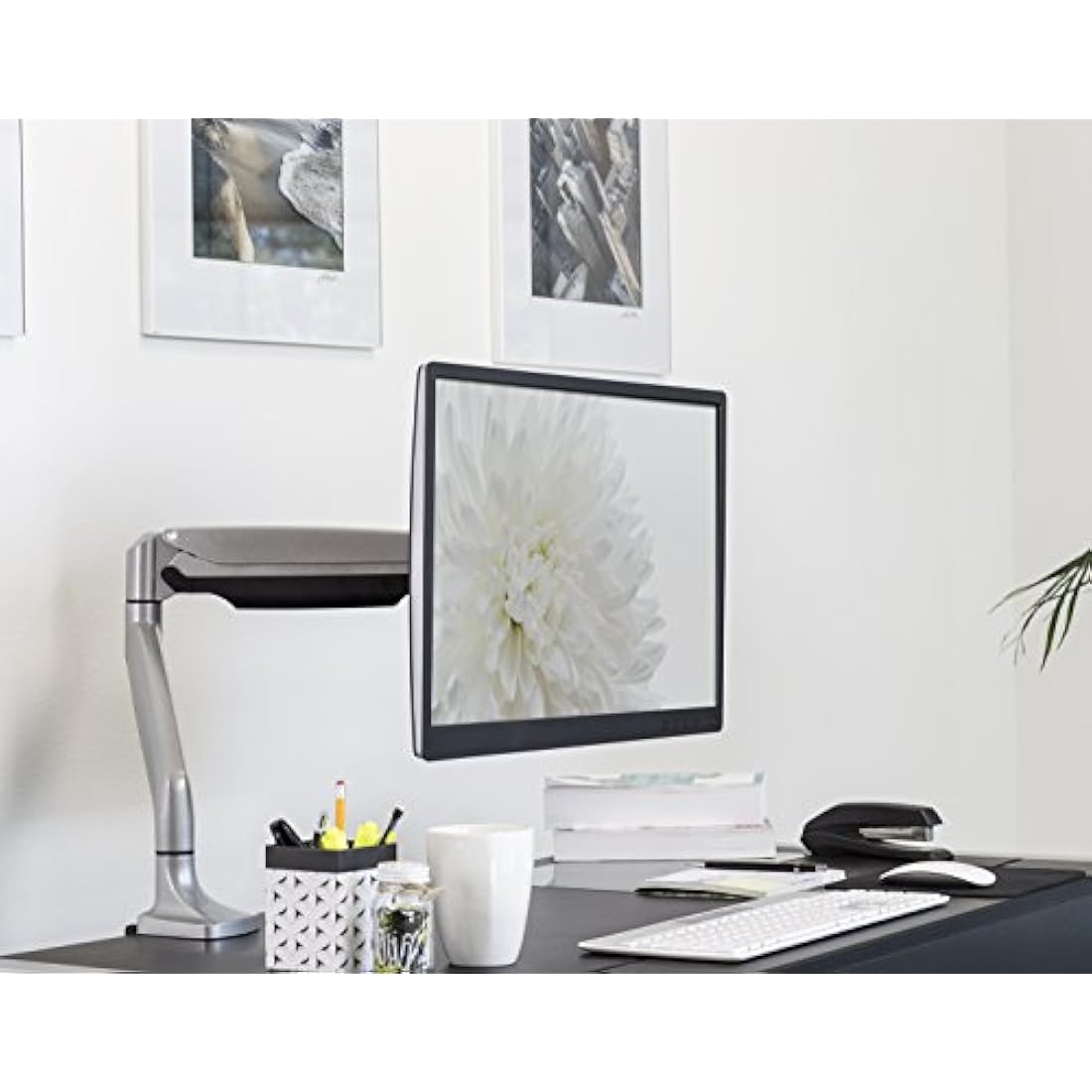Mount-It! Single Monitor Arm Desk Mount | Gas Spring Monitor Arm | Full Motion Articulating Height Adjustable | Fits 21 22 23 24 27 30 32 Inch VESA Compatible Computer Screen | Clamp and Grommet Base