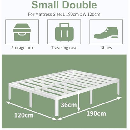 Lutown-Teen White Small Double Bed Frame 4ft with Rounded Corner Legs, Heavy Duty Metal Bed Frame Small Double, Small Double Beds 36 cm High, Noise Free, Easy Assembly