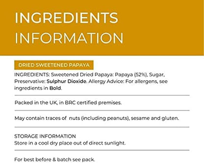 Hides Fine Foods - Dried Sweetened Papaya 500g - Suitable for Vegetarians - Baking - Granola - Breakfast - Snacking - Desserts- Good Source of Vitamin C.