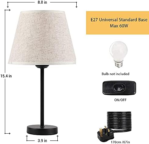 LIANTRAL Modern Bedside Lamps Set of 2, Small Desk Lamp with Linen Fabric Shades & Metal Frame, Table Lamps for Bedroom, Living Room, Office - Creamy/Black