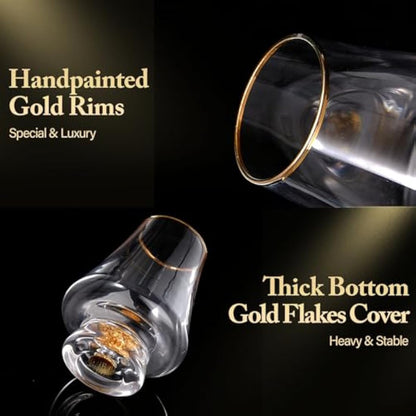 DUJUST Snifter Glass Set of 4 (8 oz), Crystal Whiskey Glasses with 24K Gold Leaf Flakes, Luxury Tasting Glasses for Brandy/Cognac/Bourbon/Tequila/Scotch, Snifter Gift Set, BPA-Free & Lead-Free