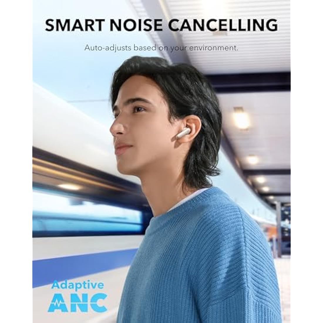 soundcore P40i by Anker, Noise Cancelling Wireless Earbuds, Adaptive Noise Cancelling to Environments, Heavy Bass, 60H Playtime, 2-in-1 Case and Phone Stand, IPX5, Wireless Charging, Bluetooth 5.3