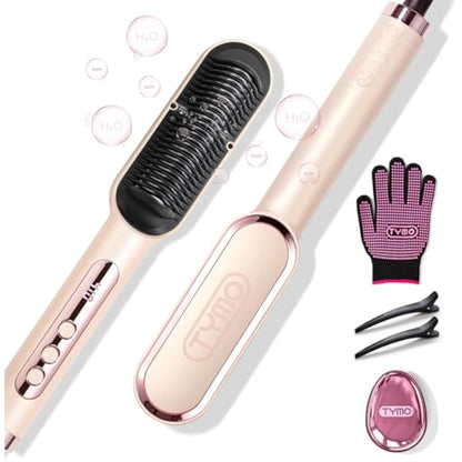 TYMO Hair Straightener Comb Plus - Hair Straightening Brush & Iron with Nano Titanium Coating for Even Heat, 9 Temperature Settings & LED Screen, Professional Hair Tools for Styling