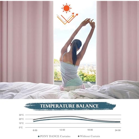 PONY DANCE Girls Pink Curtains for Kid's Bedroom - Thermal Insulated Eyelet Curtains Enegy Saving Privacy Protection Drapes for Nursery Children, 46 x 45 Inch, 2 Panels