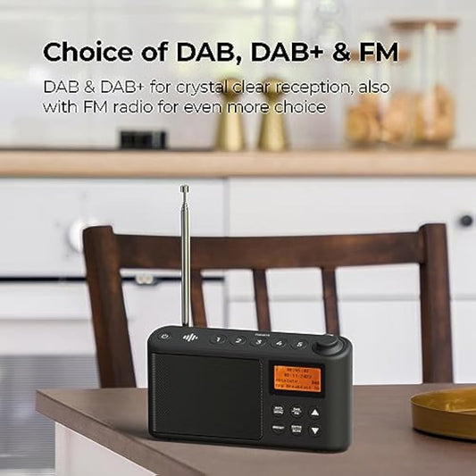DAB Radio Portable, DAB Plus/DAB Radio, FM Radio, Small Radio, Portable Radios Mains and Battery, USB Charging for 15 Hours Playback, Large LCD Display (Spectrum by iBox)