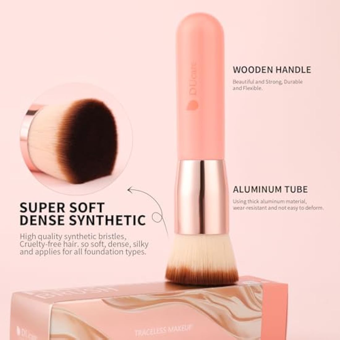 DUcare Make Up Brush Foundation Kabuki Flat Top Makeup Brushes Perfect For Blending Liquid, Cream or Flawless Powder Cosmetics - Buffing, Stippling, Concealer (Rose)