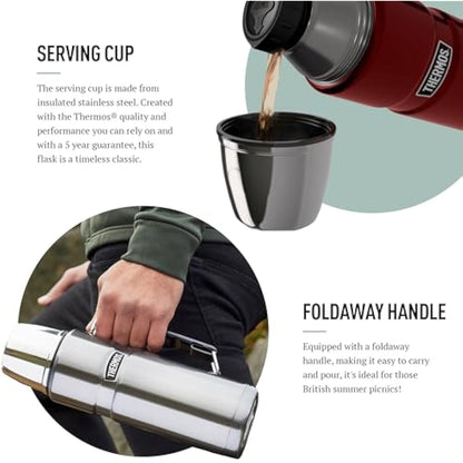 Thermos - Stainless King Duck Egg Travel Flask (1.2L), Premium Leak Proof Insulated Tea & Coffee Flask for Hot & Cold Drinks, Built-in Cup, Twist-Pour Stopper, BPA-Free, Durable Steel, Dishwasher Safe