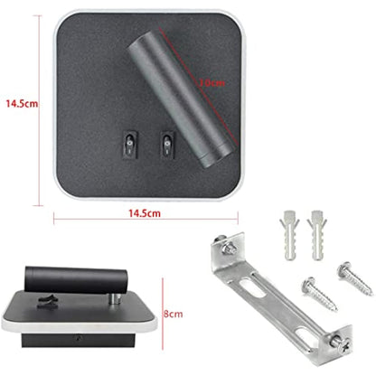 uksunvi LED Wall Mounted Lamp,Bedside Reading Wall Light,12W LED Wall Lamp, Adjustable Spotlight （3W +9W 3000K Warm Light） (Black Square)