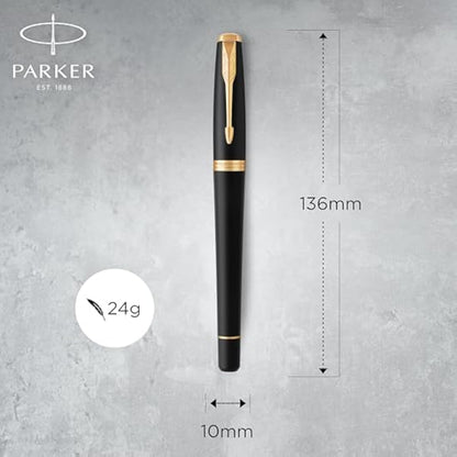 Parker Urban Duo Gift Set with Ballpoint Pen & Fountain Pen| Muted Black with Gold Trim | Blue Ink Refill & Cartridge