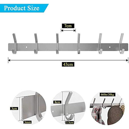 Dripex Coat Hook Rack Wall Mounted 304 Stainless Steel Hanger Heavy Duty Clothes Hat Holder (6 Hooks - 2 Pack)