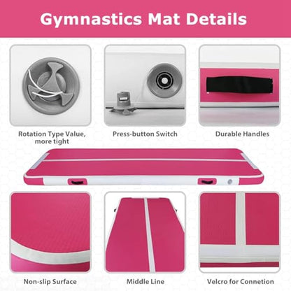 MEKETUM Air Tumble Track Gymnastic Mat Inflatable 6.6ft 10ft 13ft 16ft 4/8 Inch Thickness Gym Tumbling Floor Mats with Air Pump for Home Use/Cheerleading/Yoga/Dance/Water Fun