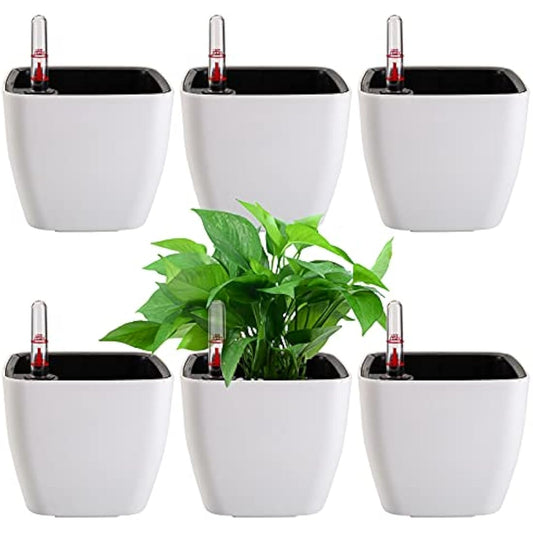 yarlung 6 Pack Self Watering Planter with Water Level Indicator, 5 Inch/12.7cm Plastic Plant Flower Pots Nested Container for Indoor Plants, Herbs, Aloe, Outdoor Gardening