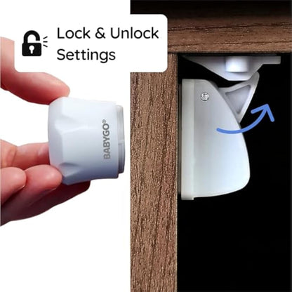 BABYGO® Magnetic Child Safety Cupboard Locks for Children 10 Locks, 2 Keys & 8 Free Corner Protectors Baby Proofing Kitchen Cabinets & Drawers Easy 30 Second Install (Safety Locks, White)