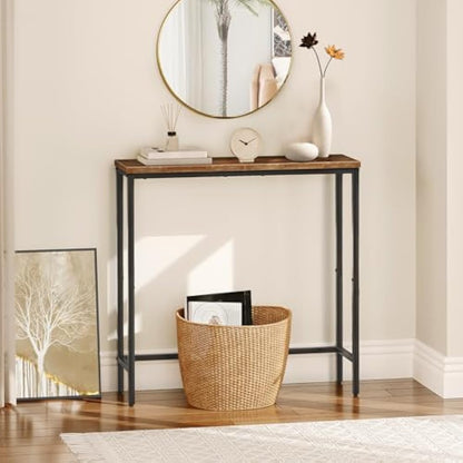 HOOBRO Console Table, Slim Console Table for Hallway, Metal Frame, Compact Display Table, Sofa Table for Small Spaces, Entryway, Living Room, Sturdy, Rustic Brown and Black EBF75XG01