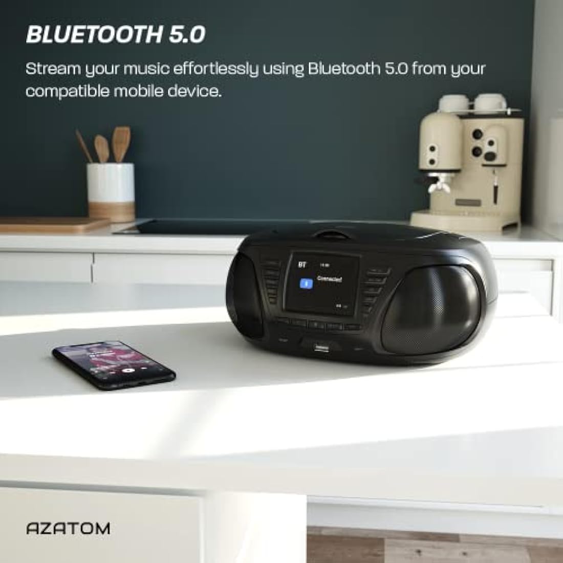 Portable CD Player with DAB/DAB+/FM Digital Radio | Bluetooth & USB MP3 Player | Large Display | Battery & Mains Powered (6x”C”) | Perfect for Home, Office or Outdoors | AZATOM Zenith Z4 (Black)