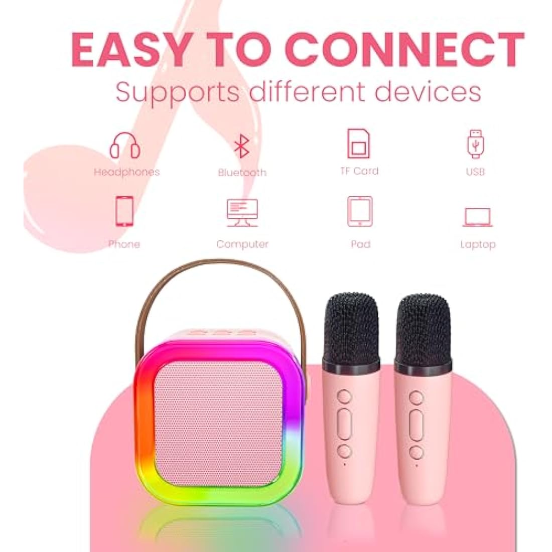 Ankuka Karaoke Machine for Kids Adults, Mini Portable Bluetooth Speaker with 2 Wireless Microphone, Kids Toys Birthday Gifts for Girls Ages 4, 5, 6, 7, 8, 9, 10, 12 +Year Old Family Home Party(Pink)