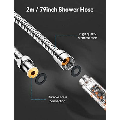 Magichome Shower Head and Hose 2M, High Pressure Filter Shower Head 5 Modes, Universal Hard Water Softener Showerhead with Extra Replaceable Accessories