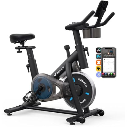 MERACH Exercise Bike with LED Display, Stationary Bike with Exclusive App for Customized Exercise Plans, Quiet Indoor Cycling Bike Exercise Equipment for Home Gym Use, 300lbs Weight Capacity