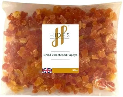 Hides Fine Foods - Dried Sweetened Papaya 500g - Suitable for Vegetarians - Baking - Granola - Breakfast - Snacking - Desserts- Good Source of Vitamin C.