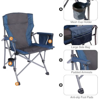 REDCAMP Oversized Folding Camping Chair for Heavy People 200kg, Deluxe Large Heavy Duty Garden Chair for Adults Outdoor Travel Picnic Fishing, Blue