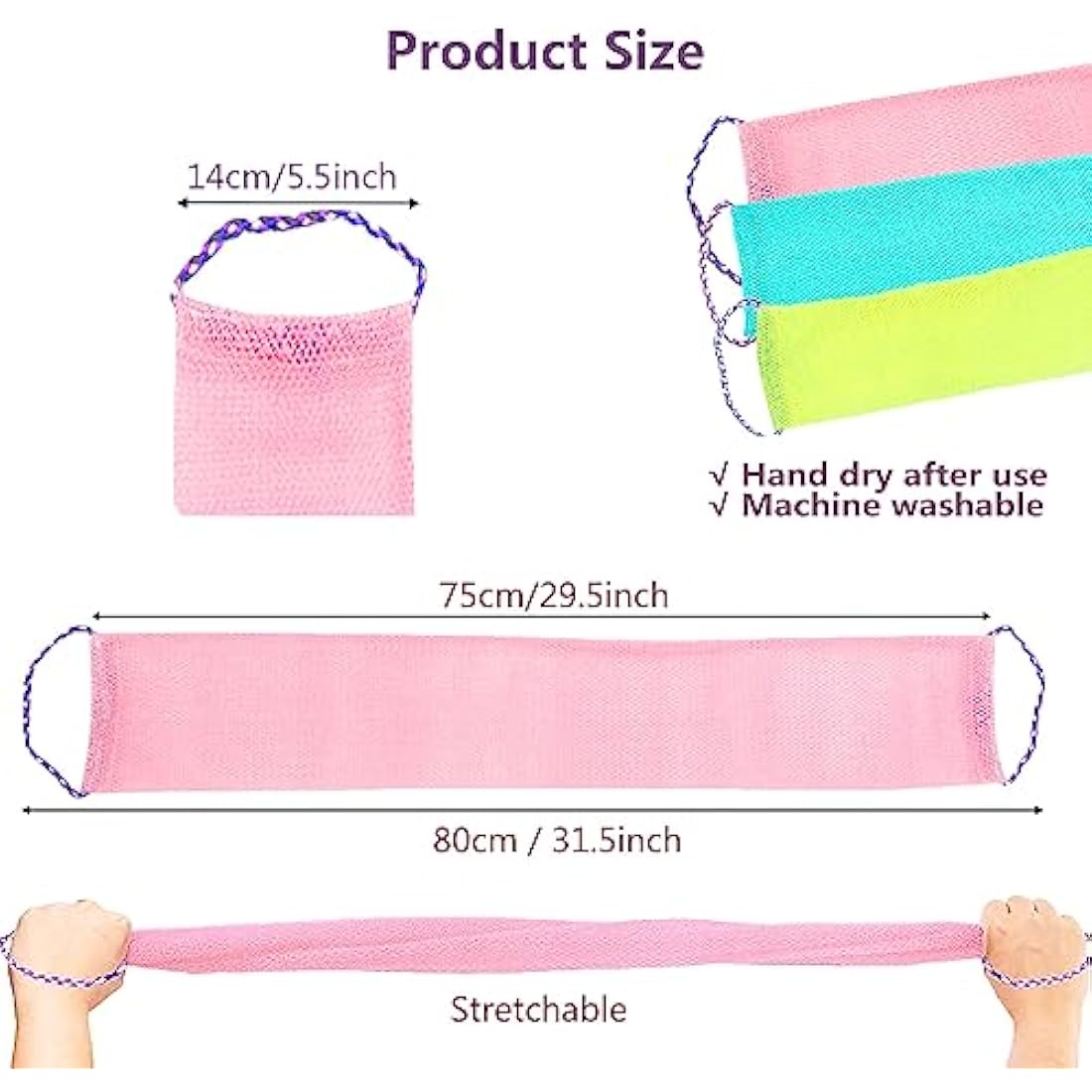 TENQUAN 3 PCS African Exfoliating Net Bath Sponge Exfoliating Body Scrubber Shower Scrubber Skin Smoother for Men Women Clean Clear Exfoliating Daily Wash (Pink Green Yellow)