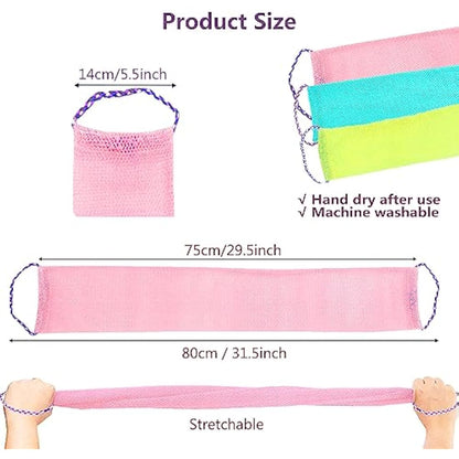 TENQUAN 3 PCS African Exfoliating Net Bath Sponge Exfoliating Body Scrubber Shower Scrubber Skin Smoother for Men Women Clean Clear Exfoliating Daily Wash (Pink Green Yellow)