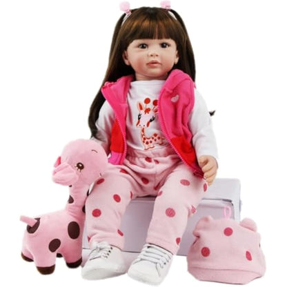 ZIYIUI 24 inches 60 cm Reborn Baby Dolls Soft Silicone Vinyl Realistic Reborn Dolls Girl Lifelike Reborn Dolls Handmade Newborn Reborn Toddler Dolls Black long hair Asian girl Xmas Gifts(24 inches)