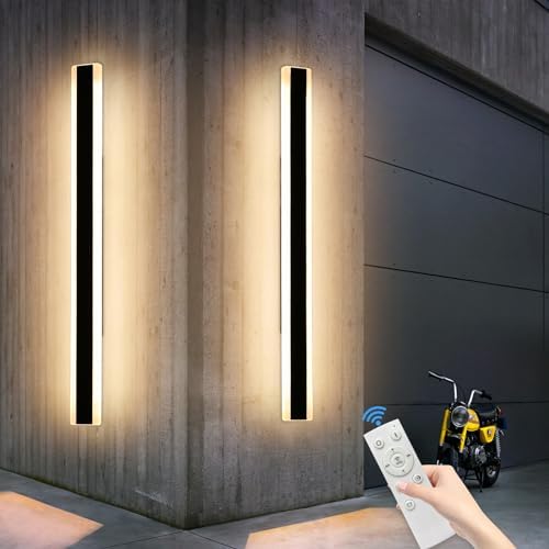 Mikeru 150CM Modern Wall Lights, 2pack Long Hard Wired Light 10% to 100% Dimmable Remote Control Outdoor Wall Lighting 3 Color 3000K/4500K/6000K 5300 Lumens Garden Fence Lights for Exterior Walls