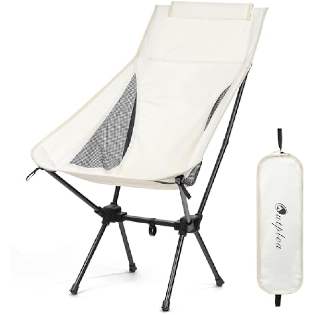 Outplea Folding Camping Chair Lightweight Compact, High Back Travel Chair with Carry Bag, Camp Chairs for Outdoor Beach Trekking, White