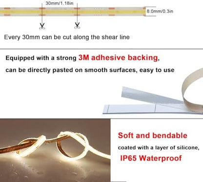 TOPAI 24V COB LED Strip 10M Natural White 4000K Waterproof IP65 Outdoor, CRI>93 Super Bright 7000Lm, 384LEDs/M Dotless Uniform LED Tape for Room Cabinet Home DIY Lighting Projects