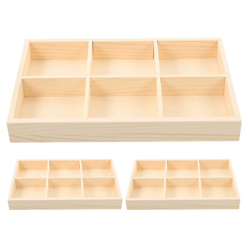 VICASKY 3pcs Wooden Organizer Box with Dividers Multi Use Wood Storage Tray for Crayons and Small Items Space Efficient Desk and Shelf Container