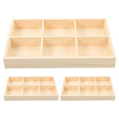 VICASKY 3pcs Wooden Organizer Box with Dividers Multi Use Wood Storage Tray for Crayons and Small Items Space Efficient Desk and Shelf Container