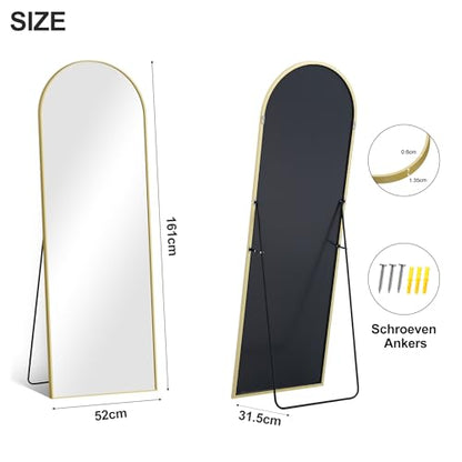 COFENY Arch Full Length Mirror, 161 x 52 cm Gold Full Body Mirror with Aluminum Frame, Wall Mirror Standing Leaning or Hanging, Floor Mirror for