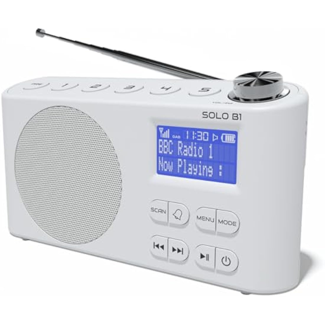 DAB/DAB+ & FM Portable Digital Radio | Bluetooth | Rechargeable Battery | Dual Alarms & Sleep Timer | Perfect for Home, Office or Outdoors | AZATOM Solo B1 (White)