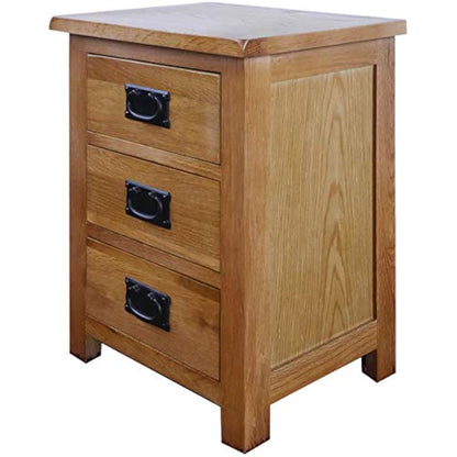 Aurotrice OAK Bedside Table 3 Drawers, NC Paint Cabinet, OAK MDF Board & Hardwood W:42 D:32 H:56 CM