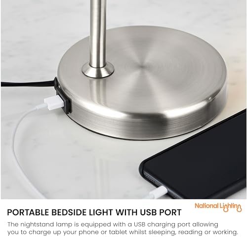 National Lighting Table Lamp– Bedside Lamp with USB Port – Gooseneck Desk Light with Charging Port – LED Reading Light Bedside Table Lamp for Bedroom Livingroom Dining Room and Kitchen 7W GU10